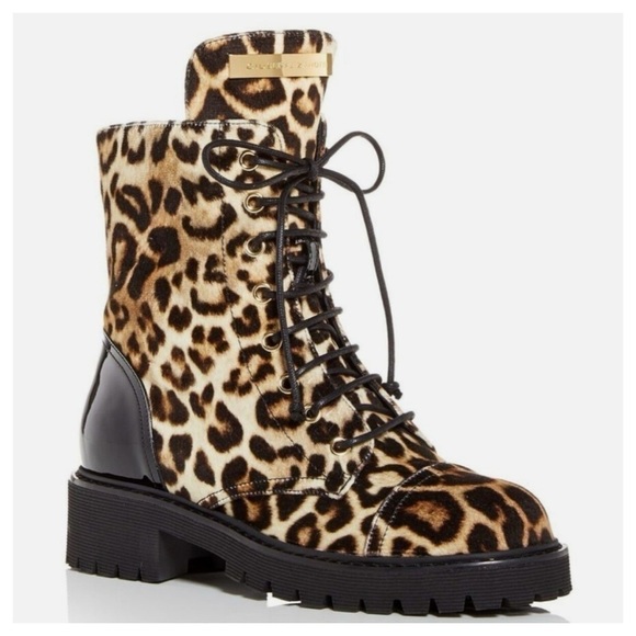 GIUSEPPE ZANOTTI Womens Brown Leopard Print Up Toe Block Heel Combat Boots 36 - Picture 3 of 12